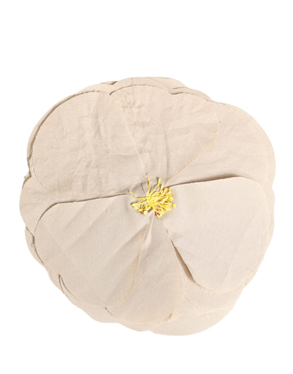 Beige Floral Motif Silk Blend Poplin Fabric Pin  Brooch