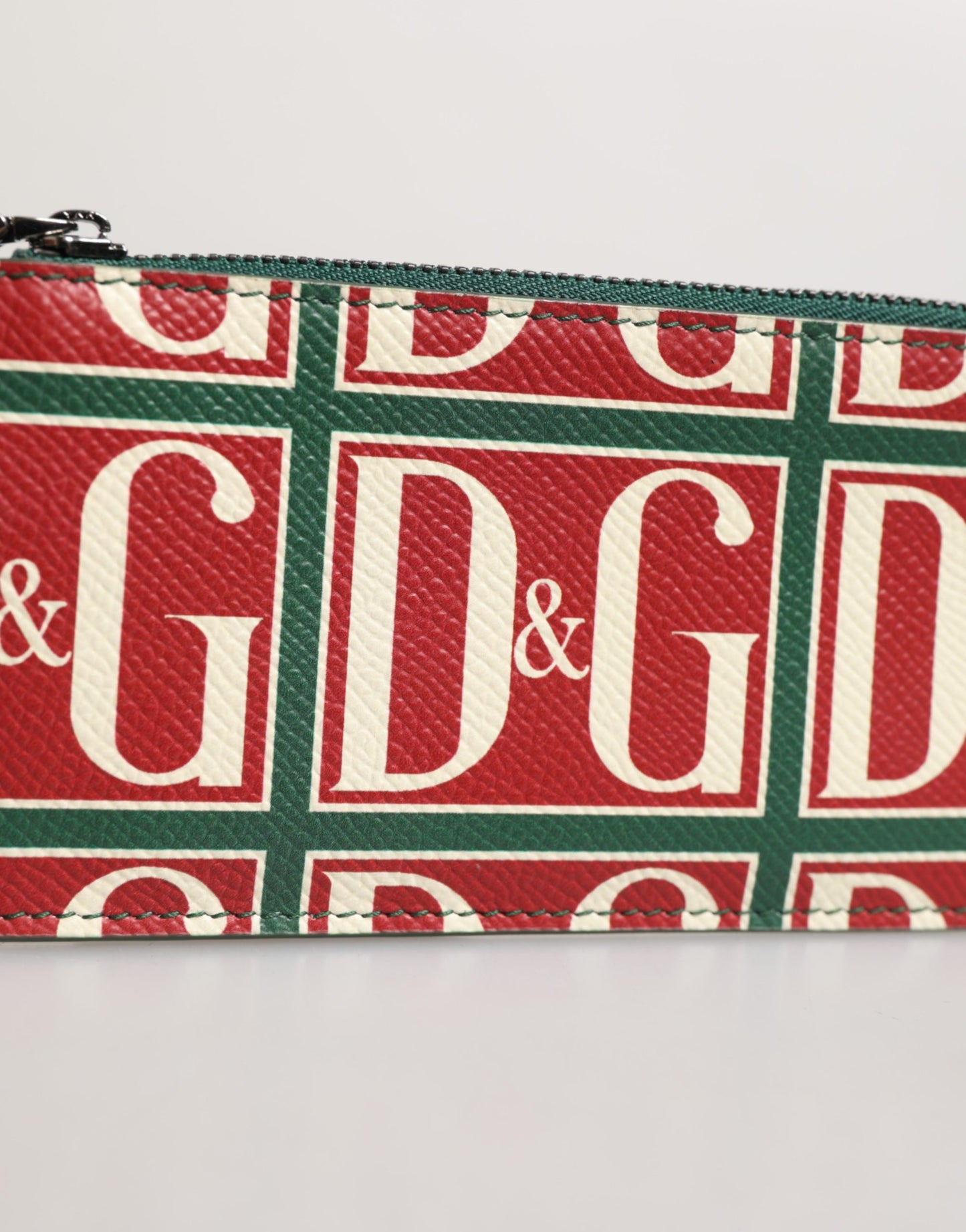Green Calf Leather Logo Print Monogram Card Holder Wallet
