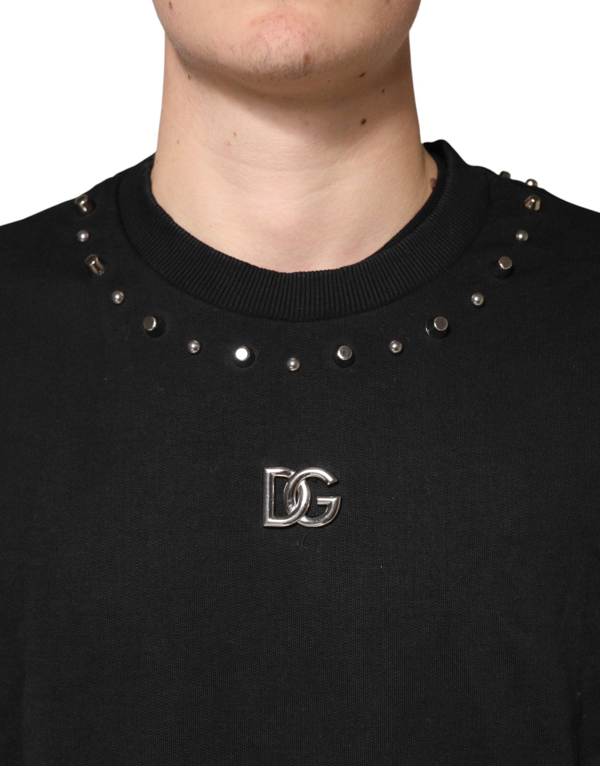 Black Embellished Cotton Sweatshirt Sweater
