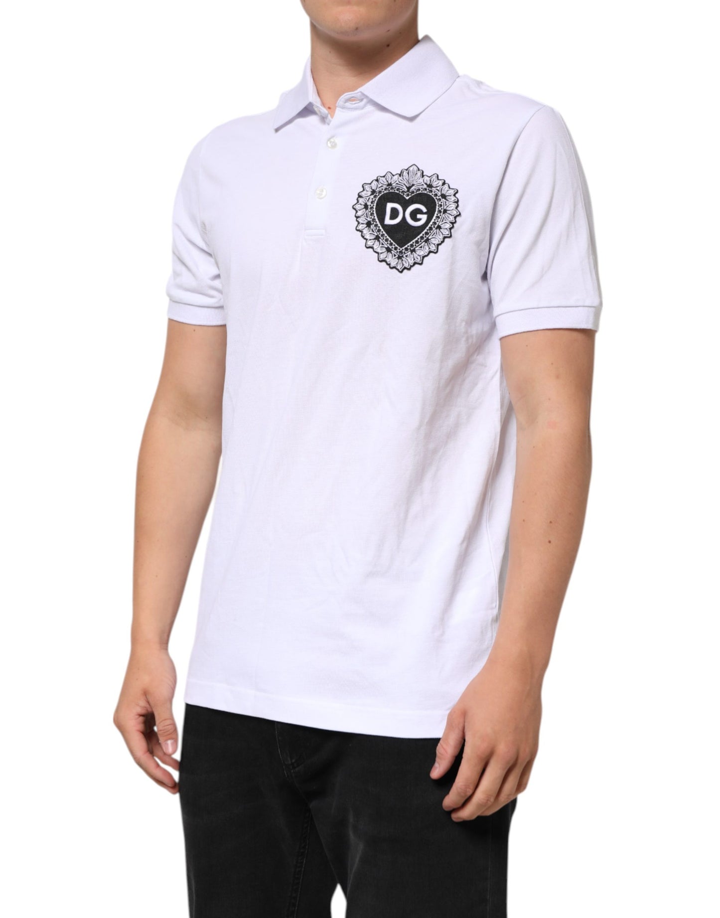 White Cotton DG Logo Heart Men Polo  T-shirt