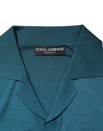 Teal Blue Silk Collared Short Sleeves Polo T-shirt