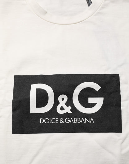 White Cotton Logo Print Men Crewneck T-shirt