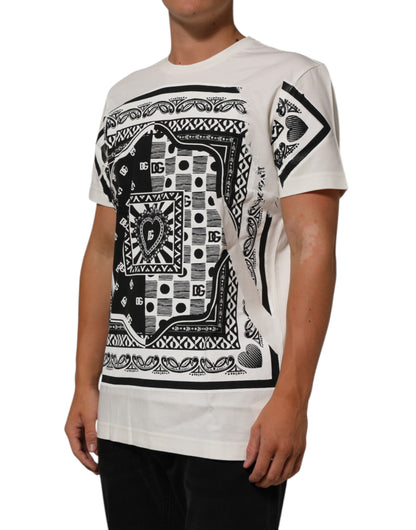White Cotton Bandana Print CrewNeck T-shirt