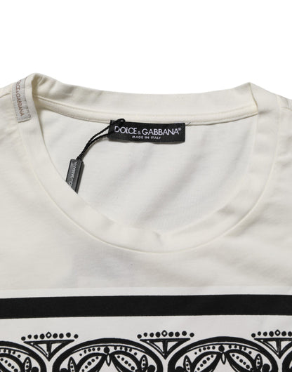 White Cotton Bandana Print CrewNeck T-shirt