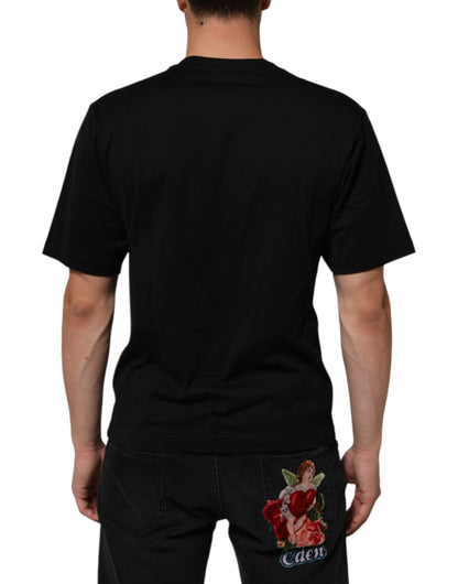 Black Cotton Logo Plaque Crew Neck T-shirt