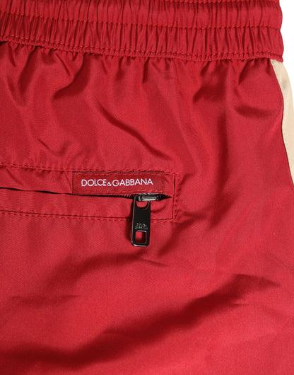 Red Polyester Men Drawstring Shorts Swimwear