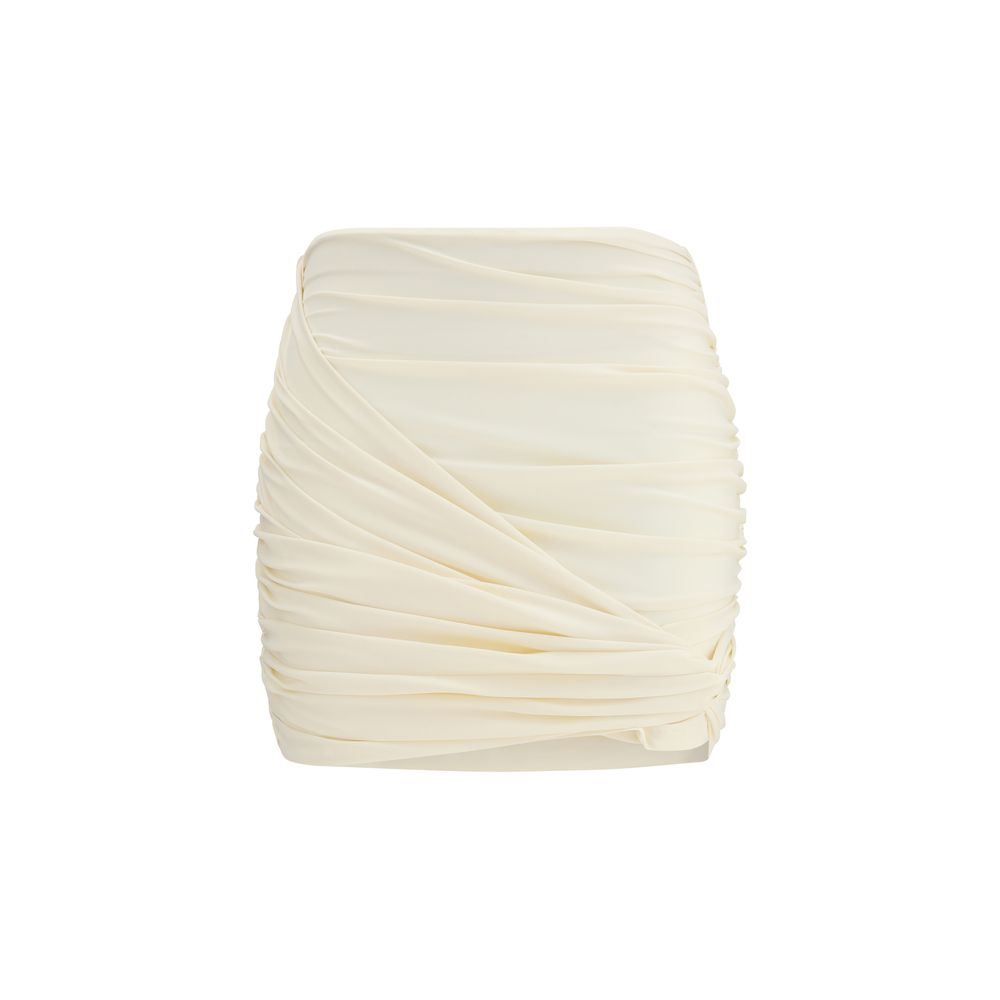 Beige Fabric Mini Skirt