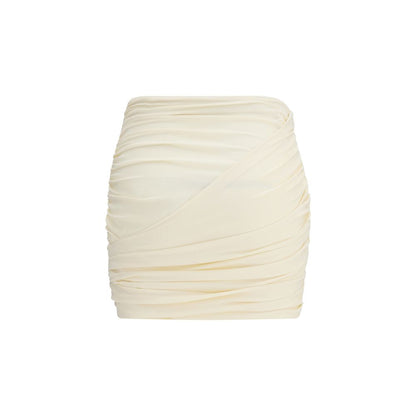 Beige Fabric Mini Skirt