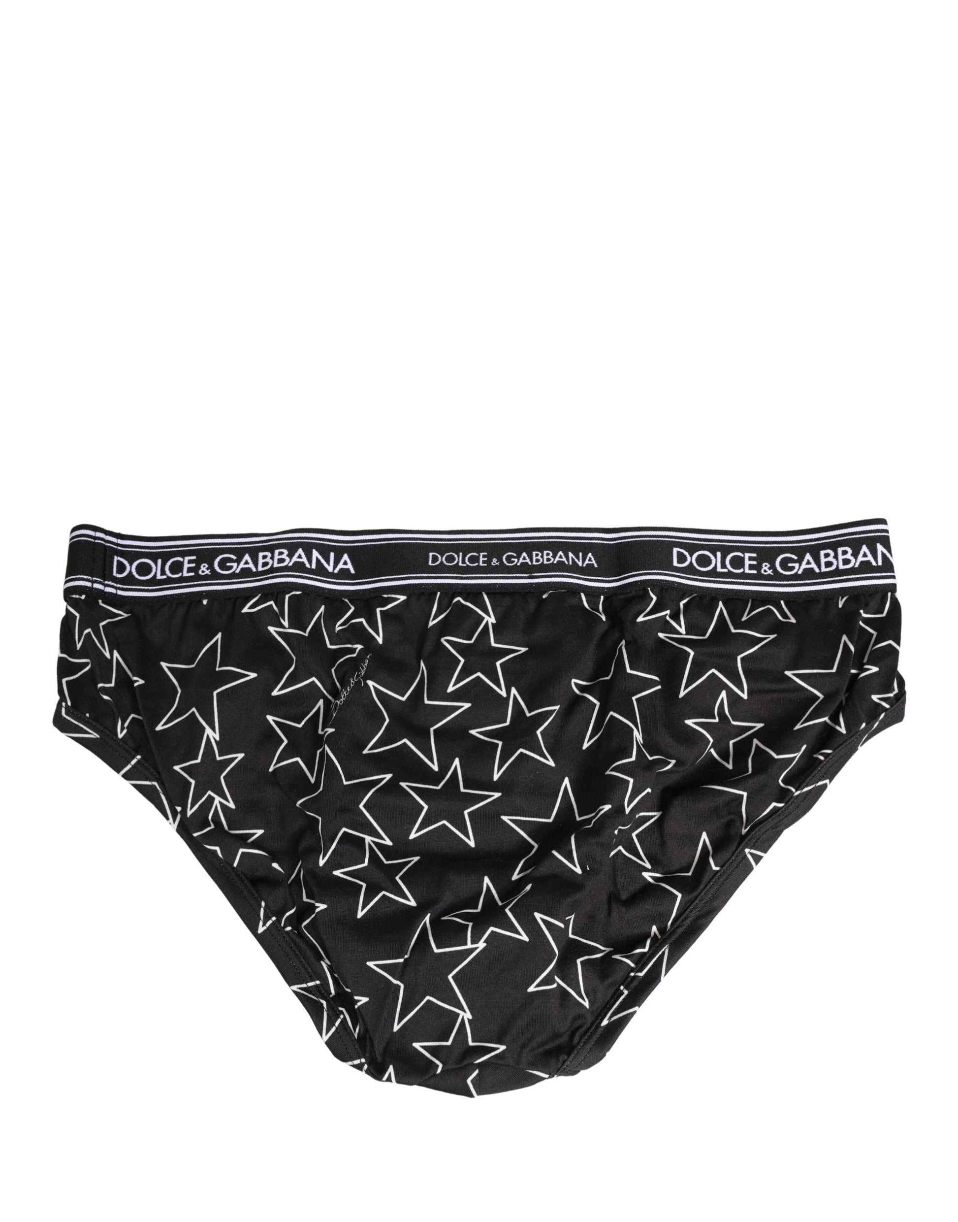 Black Stars Print Cotton Midi Brief Underwear