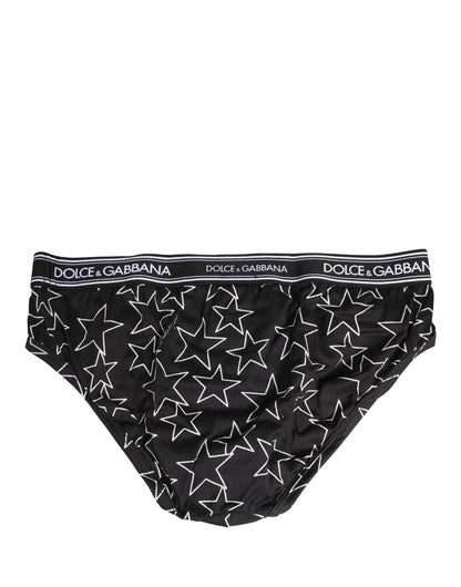 Black Stars Print Cotton Midi Brief Underwear