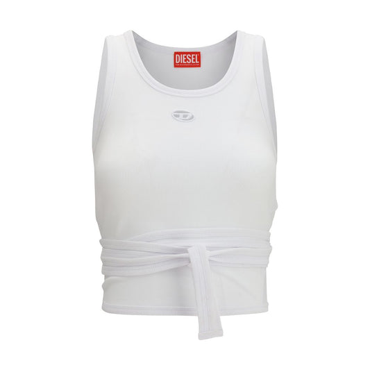 White Cotton Sleeveles T-Shirt