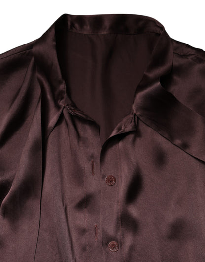 Violet Satin Long Sleeve Ascot Tie Shirt  Top