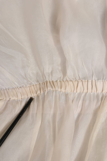 White Silk Cotton Ascot Collar Blouse Top