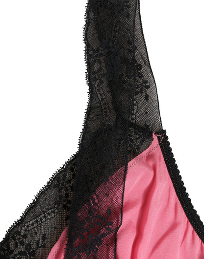 Pink Silk Satin Lace Trim Lingerie Top Sleepwear