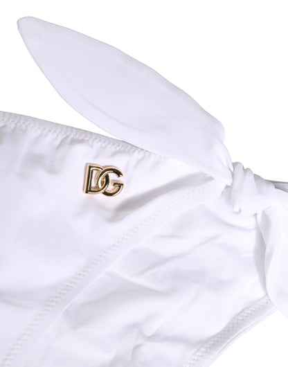 White Nylon DG Logo Plaque Bikini Bottom Swimwear