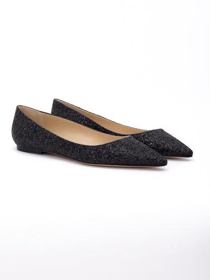 Black Coarse Glitter Fabric Alina Ballet Flat