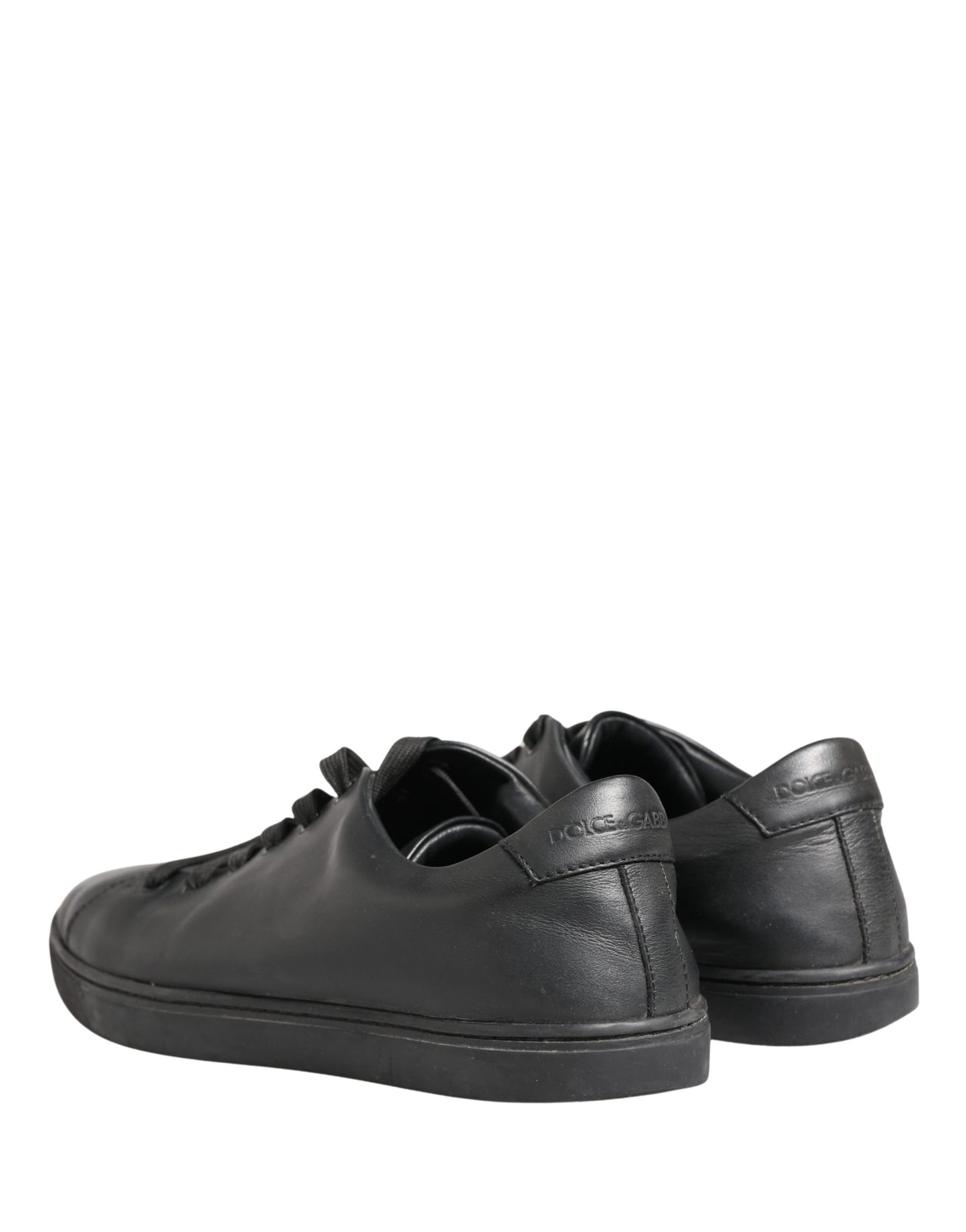 Black Leather Low Top Lace Up Sneakers Shoes