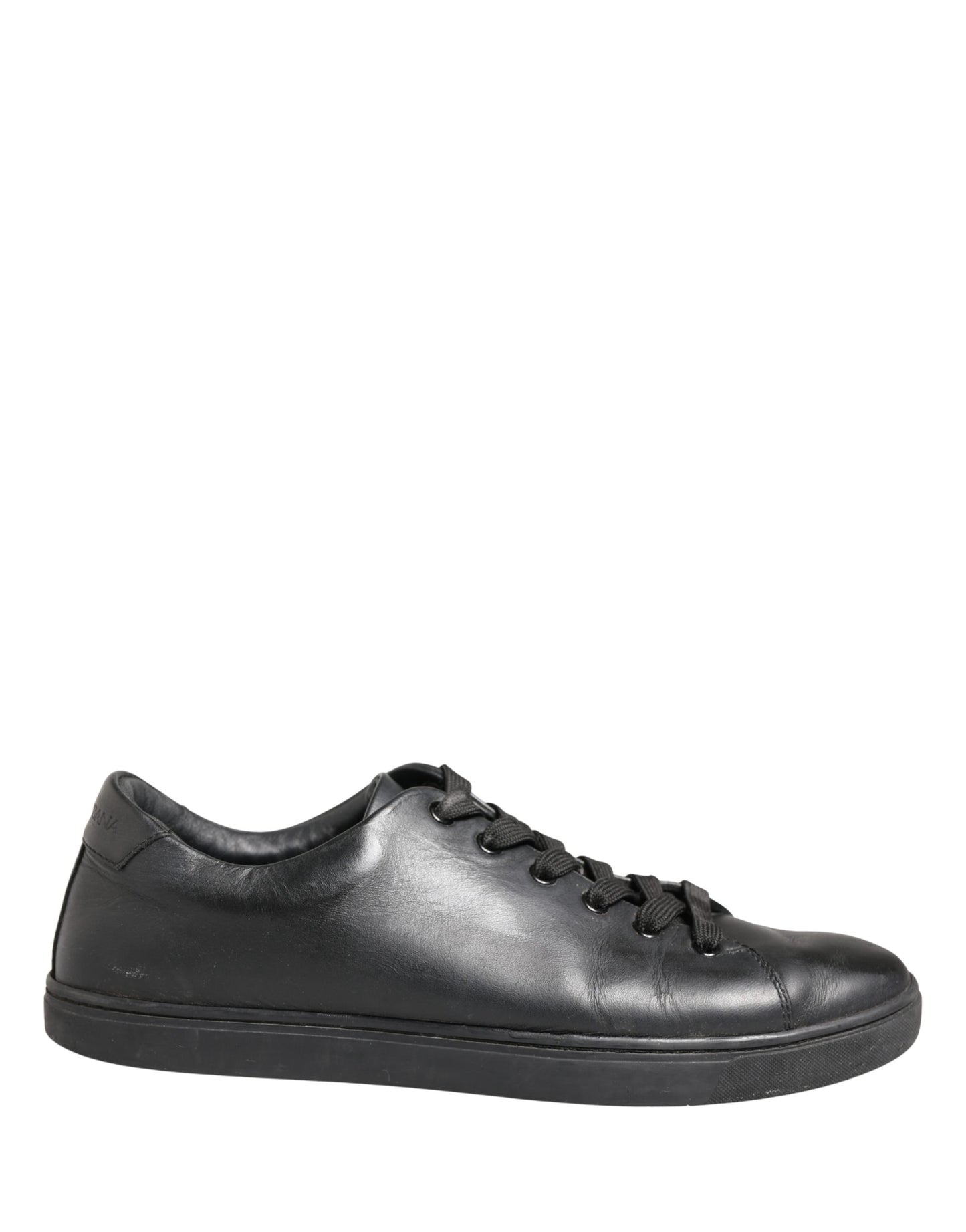 Black Leather Low Top Lace Up Sneakers Shoes