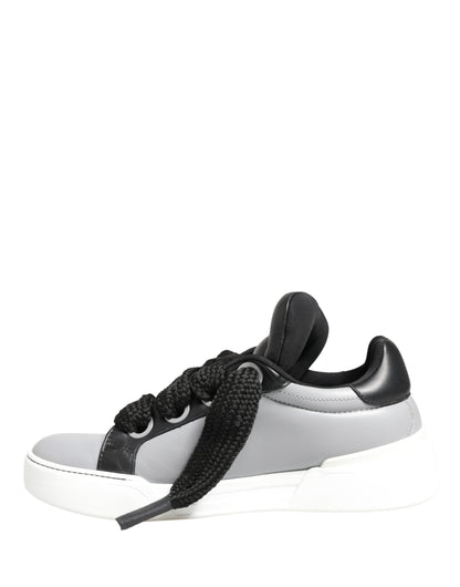 Gray Leather Low Top Lace Up Sneakers Shoes