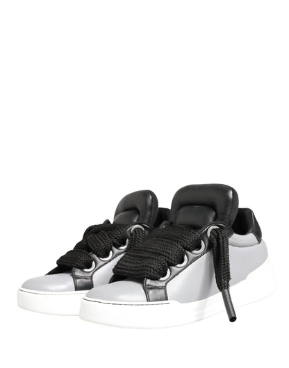 Gray Leather Low Top Lace Up Sneakers Shoes