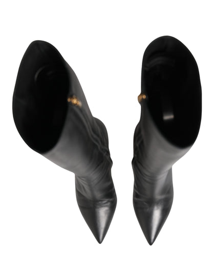 Black Leather Heels Knee High Boots Shoes
