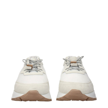 White Fabric Low Top Sneakers