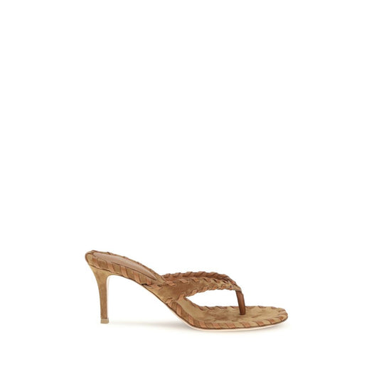 Beige Calf Leather Bos Taurus Stiletto Heel Sandals