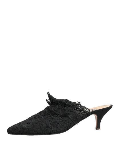 Black Lace Heels Sandals Shoes