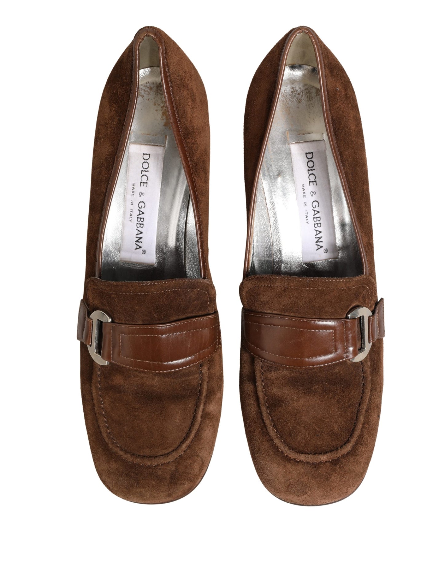 Brown Suede Block Heels Slip On Loafers Shoes