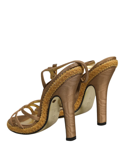 Brown Braided Ankle Strap Heels Sandals Shoes