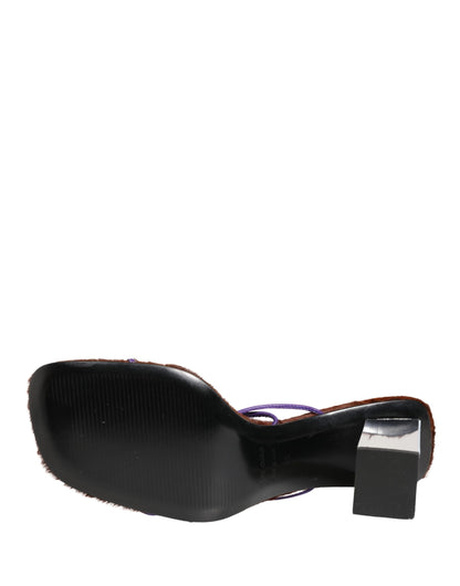 Silver Block Heels Slip On Sandals Shoes