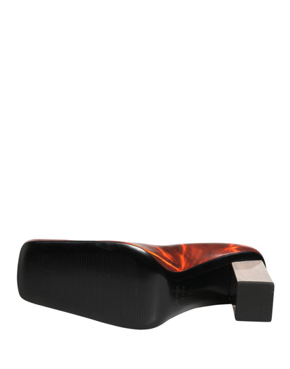 Multicolor Leather Square Toe Pumps Shoes