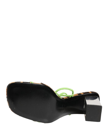 Multicolor Leather Block Heels Sandals Shoes