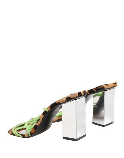 Multicolor Leather Block Heels Sandals Shoes