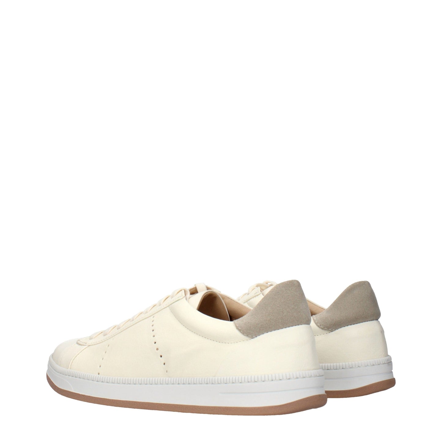 Beige Leather Low Top Sneakers