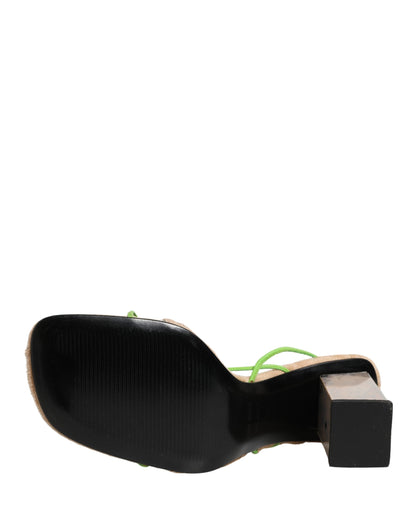 Multicolor Leather Block Heels Sandals Shoes