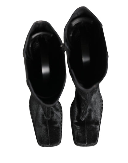 Black Suede Leather Knee High Boots Shoes