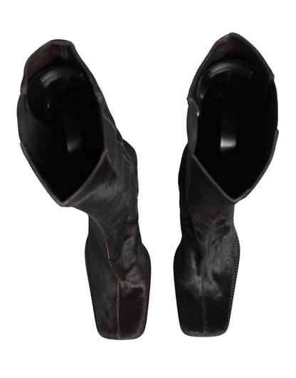 Black Suede Leather Knee High Boots Shoes