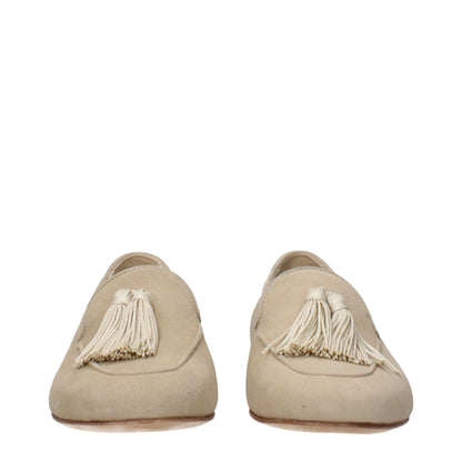 Beige Leather Slip-On Loafers