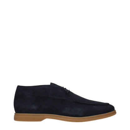 Blue Leather Lace-Up Boots