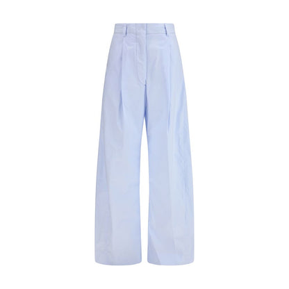 Blue Cotton Casual Pants