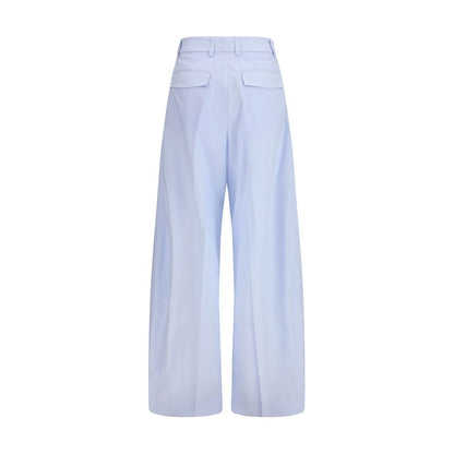 Blue Cotton Casual Pants
