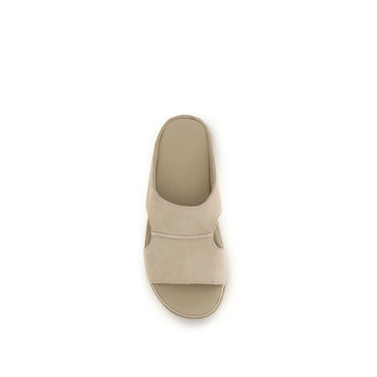 Beige Calf Leather Bos Taurus Platform Sandals