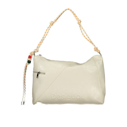 Ecru Polyurethane Women Handbag