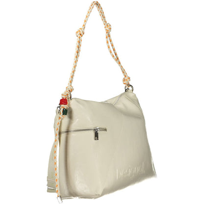 Ecru Polyurethane Women Handbag