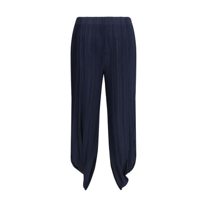 Blue Polyester Casual Pants