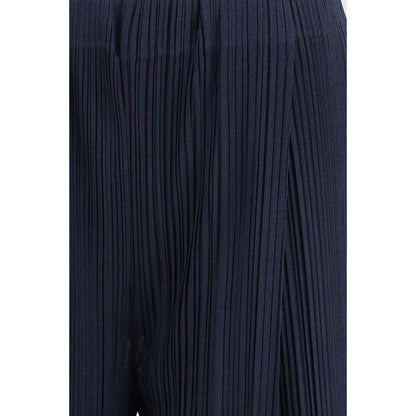 Blue Polyester Casual Pants