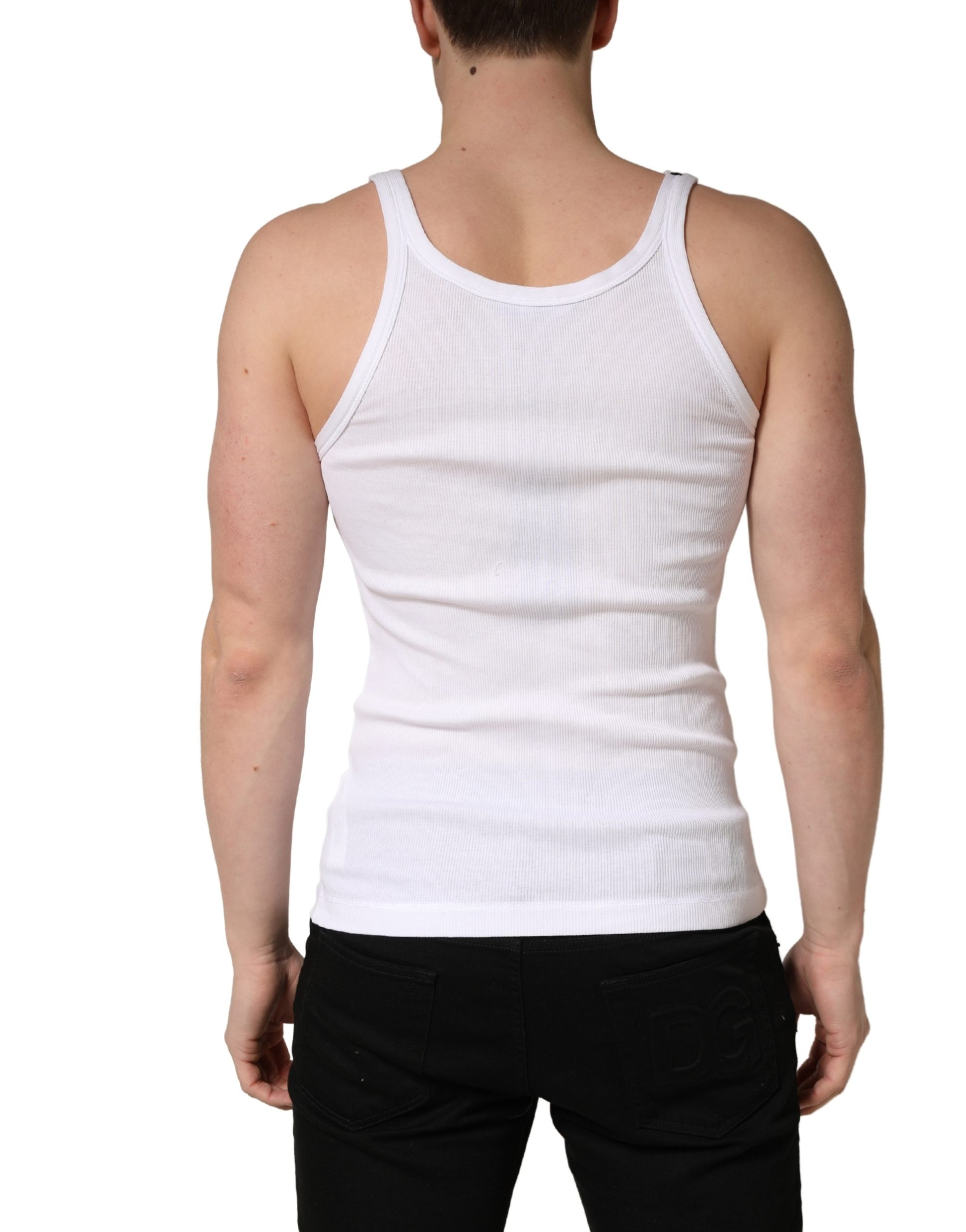 White Ribbed Cotton Sleeveless Tank  T-shirt