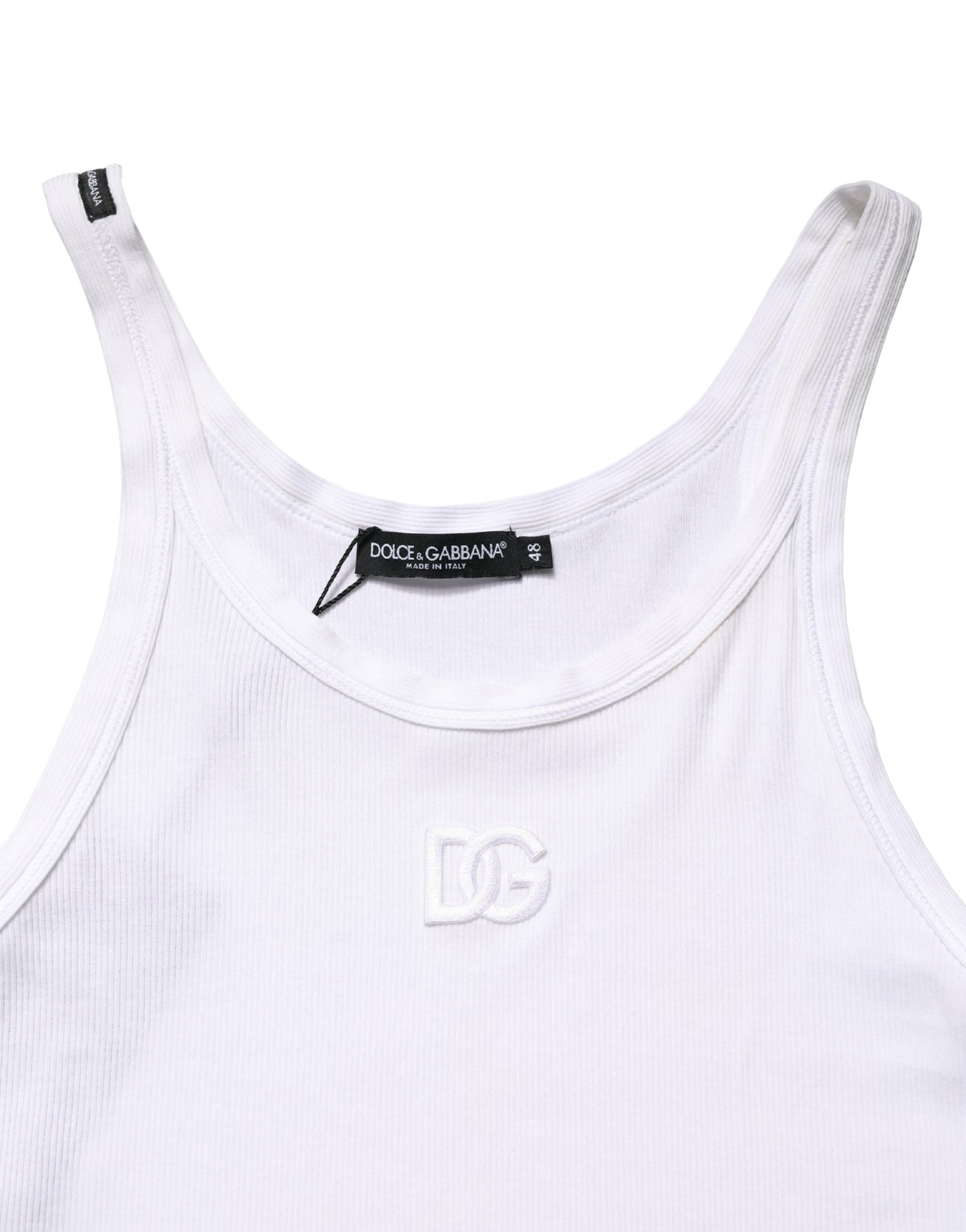 White Ribbed Cotton Sleeveless Tank  T-shirt