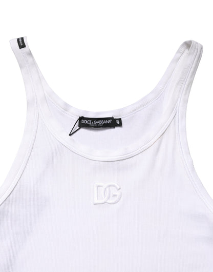 White Ribbed Cotton Sleeveless Tank  T-shirt